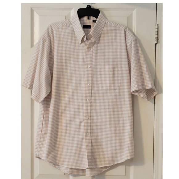 Van Heusen blue orange check Mens Short Sleeve SHIRT L - Picture 1 of 3